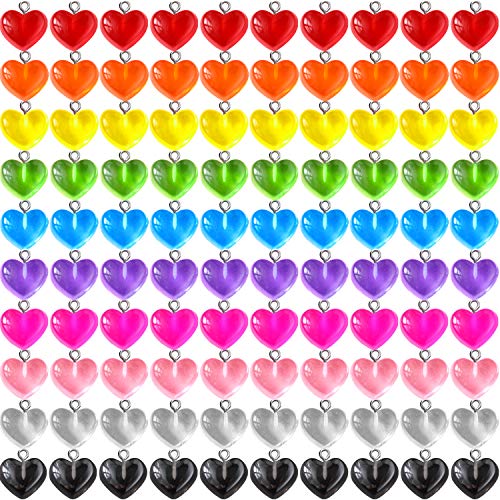 Hicarer 50 Pcs Heart Charms Pendant Colorful Love Heart Candy Keychains Charm Necklace Earring Pendant for DIY Jewelry Crafts Supplies