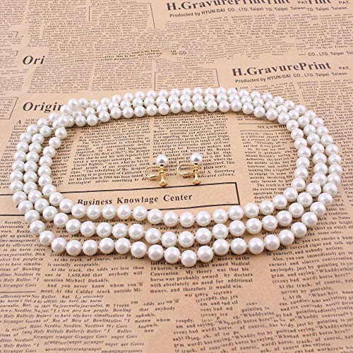Handmade Faux Pearl Necklace and Clip on Earrings Jewelry Sets for Women Bib Choker Collar Necklace - color: 140cm White-Necklace+Screw Clip Earrings
