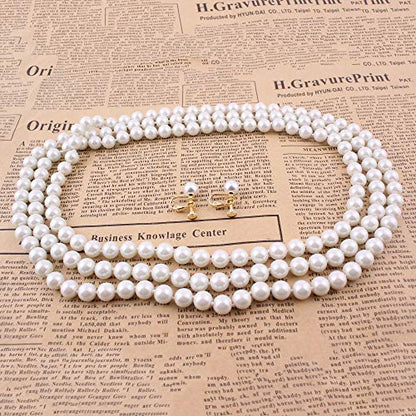 Handmade Faux Pearl Necklace and Clip on Earrings Jewelry Sets for Women Bib Choker Collar Necklace - color: 140cm White-Necklace+Screw Clip Earrings