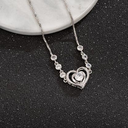14K White Gold Plated Heart Bracelet for Women, Zircon Inlay Love Heart Charm Chain Bracelet Bangle with Adjustable Length - color: silver-white