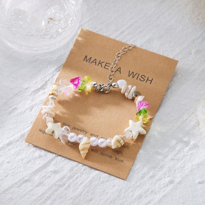 Handmade Natural Shell Starfish Beads Bracelets with a Wish Card Bohemia Sweet Seashell Conch Pearl Charm Bracelets for Women Boho Sea Themed Summer Beach Surfer Vacation Jewelry Gifts - style: StyleI