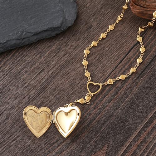 Personalized Heart Locket Necklace for Women Stainless Steel- Heart Necklace - color: Gold-C
