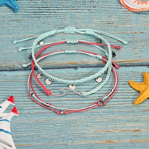 Waterproof String Anklets Cute Beaded Ankle Bracelets Beach Wave Anklet Stainless Steel Coin Boho Ankle Jewelry for Women - color: Teal