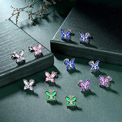 925 Sterling Silver Birthstone Butterfly Jewelry Women Crystal Animal Cute Butterflies Birthday Necklace/Earring/Ring/Bracelet Sets Birth Stone Statement Anniversary Jewellery - color: 1-D.April-Diamond