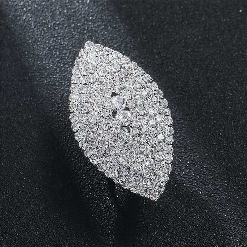 Silver Statement Big Rhinestone Cocktail Rings Chunky Bling Costume Cz Crystal Pave Oval Dainty Unique Wedding Prom Index Finger Ring Jewelry for Women - style: Bling