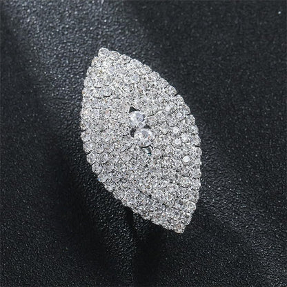 Silver Statement Big Rhinestone Cocktail Rings Chunky Bling Costume Cz Crystal Pave Oval Dainty Unique Wedding Prom Index Finger Ring Jewelry for Women - style: Bling