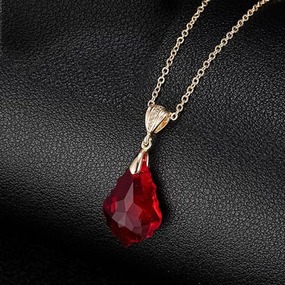 EVEVIC Teardrop Austrian Crystal Charm Pendant Necklace for Women | 14K Gold Plated,Adjustable Chain Fit,Elegant Teardrop Crystal,Gift Box Included,Perfect for Daily Wear and Special Events - color: Red