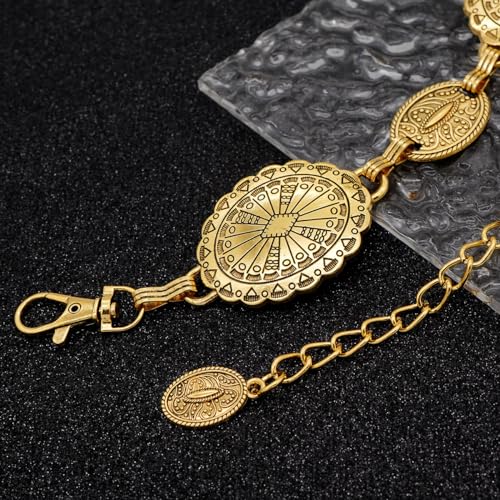 Women's Concho Chain Belt Western Cowgirl Metal Waist Chain | Belt for Dress - color: C Gold, size: S: 41.3 in