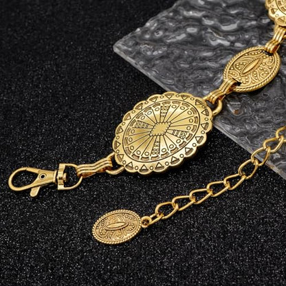 Women's Concho Chain Belt Western Cowgirl Metal Waist Chain | Belt for Dress - color: C Gold, size: M: 47.2 in