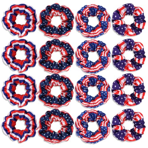 Semato 16 Pcs 4th of July Satin Scrunchies Patriotic Red White Blue Hair Ties Independence Day Ponytail Holders Hair Accessories for Women Girls - color: 4th of july