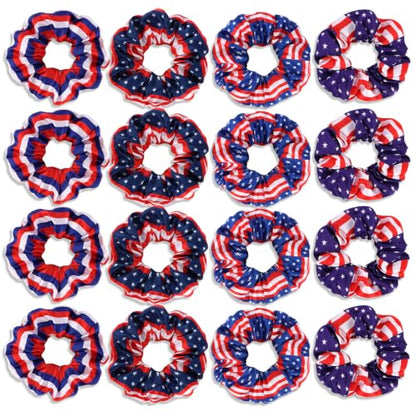 Semato 16 Pcs 4th of July Satin Scrunchies Patriotic Red White Blue Hair Ties Independence Day Ponytail Holders Hair Accessories for Women Girls - color: 4th of july