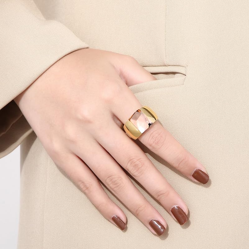 OIDIMS Stunning Large Statement Glass Crystal Rhinestone Band Cocktail Ring Cubic Zirconia Stainless Steel Thick Chunky for Women Men18k Gold Plated Friend Graduation Gift Evening Party - color: Champagne Gold, size: 8