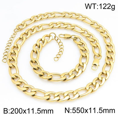 Kemstone Stainless Steel Figaro Cuban Bracelet Necklace Set for Men Women Jewelry - color: Gold 10