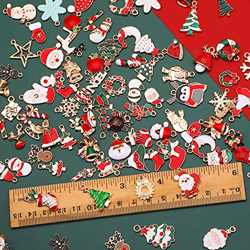 SANNIX 110Pcs Christmas Charms Gold Enamel Jewelry Making Charms Pendant | for DIY Xmas Bracelet, Necklace Earring Craft Supplies, Holiday Accessories - style: Christmas Charms