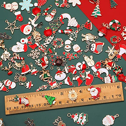 SANNIX 110Pcs Christmas Charms Gold Enamel Jewelry Making Charms Pendant | for DIY Xmas Bracelet, Necklace Earring Craft Supplies, Holiday Accessories - style: Christmas Charms