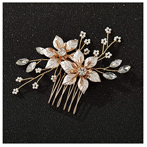 SWEETV Gold Bridal Hair Comb-Handmade Wedding Hair Clip Wedding Hair Accessories for Women - color: Gold-B