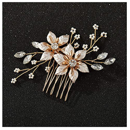 SWEETV Gold Bridal Hair Comb-Handmade Wedding Hair Clip Wedding Hair Accessories for Women - color: Gold-B