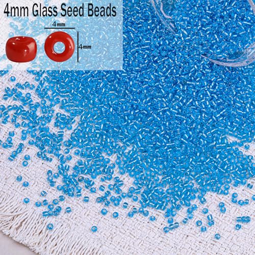 2000pcs Glass Seed Beads Bulk, 4mm 6/0 Mini Pony Spacer Small Individual Color Seed Beads for DIY Bracelet Necklaces Wrist Jewelry Making, Frosted Silver Blue - color: Frosted Silver Blue