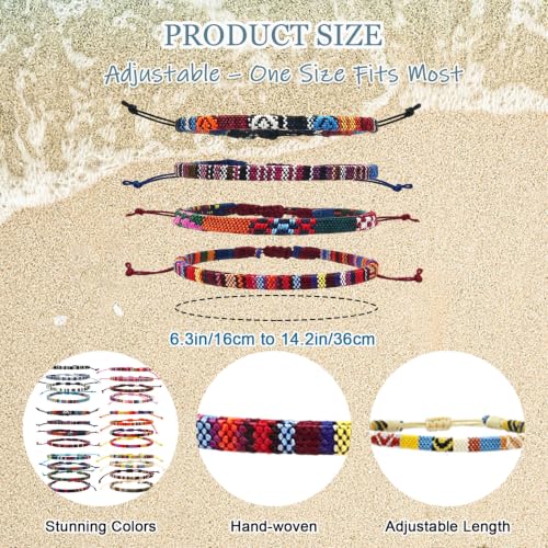 24 Pcs Boho Surfer Ankle Bracelets Adjustable Handmade Braided String Rope Friendship Bracelet Colorful Anklet Summer Rope Anklet Bracelets Waterproof Surfer Beach Bracelet Boho Jewelry for Women Men