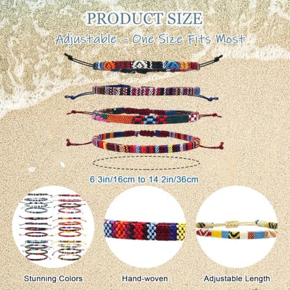24 Pcs Boho Surfer Ankle Bracelets Adjustable Handmade Braided String Rope Friendship Bracelet Colorful Anklet Summer Rope Anklet Bracelets Waterproof Surfer Beach Bracelet Boho Jewelry for Women Men