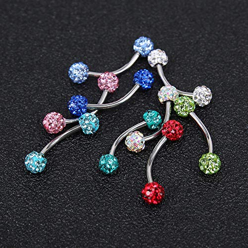 ZS 16 Gauge Eyebrow Rings Curved Barbell 4mm Crystal Ball Belly Button & Nipple Rings - color: Clear 2pcs
