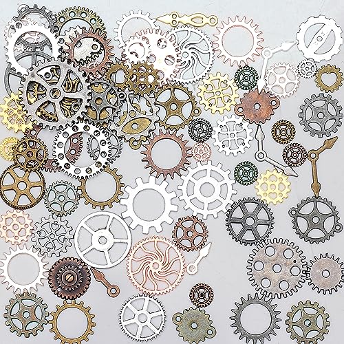 stino 100 G Mixed Style Metal Charms for Jewelry Making, Bulk Silver & Gold Plated, for Bracelet, Necklace, Earrings DIY Crafts - style: Gear