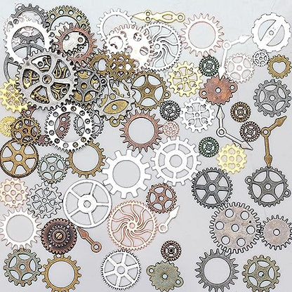 stino 100 G Mixed Style Metal Charms for Jewelry Making, Bulk Silver & Gold Plated, for Bracelet, Necklace, Earrings DIY Crafts - style: Gear