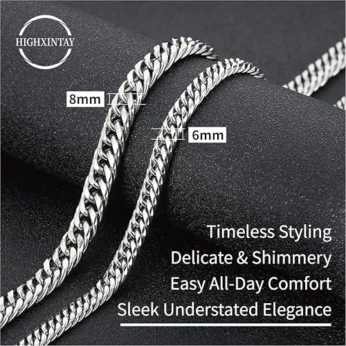 Cuban Link Chain Necklace for Men Women, 316L Stainless Steel Miami Curb Chain, 6mm/8mm Width, 18/20/22/24 Inch, Tarnish Resistant Hip Hop Jewelry with Gift Box