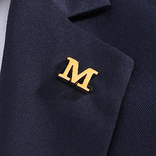 Initial Lapel Pin for Men Women, Brooch Pins for Men Suits, Metal Button Pins in 18K Gold and Silver Tone. - color: Gold-M