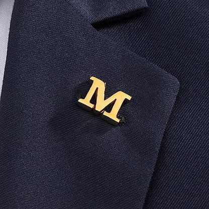 Initial Lapel Pin for Men Women, Brooch Pins for Men Suits, Metal Button Pins in 18K Gold and Silver Tone. - color: Gold-M
