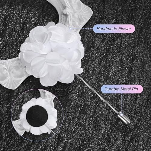 M METERXITY Flower Lapel Pins for Men, Boutonnieres Pin Camellia Flower Groom Boutonnieres for Wedding/Graduation - color: White