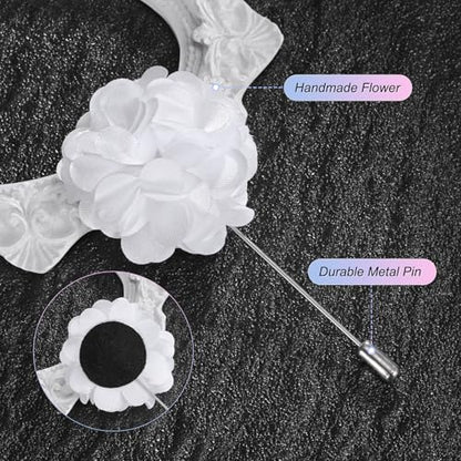 M METERXITY Flower Lapel Pins for Men, Boutonnieres Pin Camellia Flower Groom Boutonnieres for Wedding/Graduation - color: White