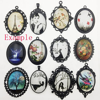 10pcs 30x40mm Black Oval Blank Bezel Pendant Trays Base Cabochon Settings Trays Pendant Blanks (M117) - color: M117