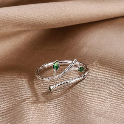 Adjustable Leaf Stackable Rings for Women Cubic Zirconia Stones Blue Leaves Purple Flower Open Band Stacking Finger Sliver Rings Fashion Plant Floral Aesthetic CZ Jewelry - color: enamel leaf