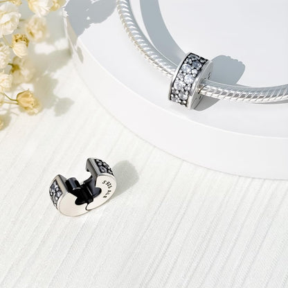 925 Sterling Silver Openable Clip Spacer Bead Fits Pandora Bracelet | Hypoallergenic Clip Stopper Charm, Star Clover Butterfly Floral Mom Heart Paved Zircon Gift for DIY Charm Bracelet Jewelry - color: Paved Zircon