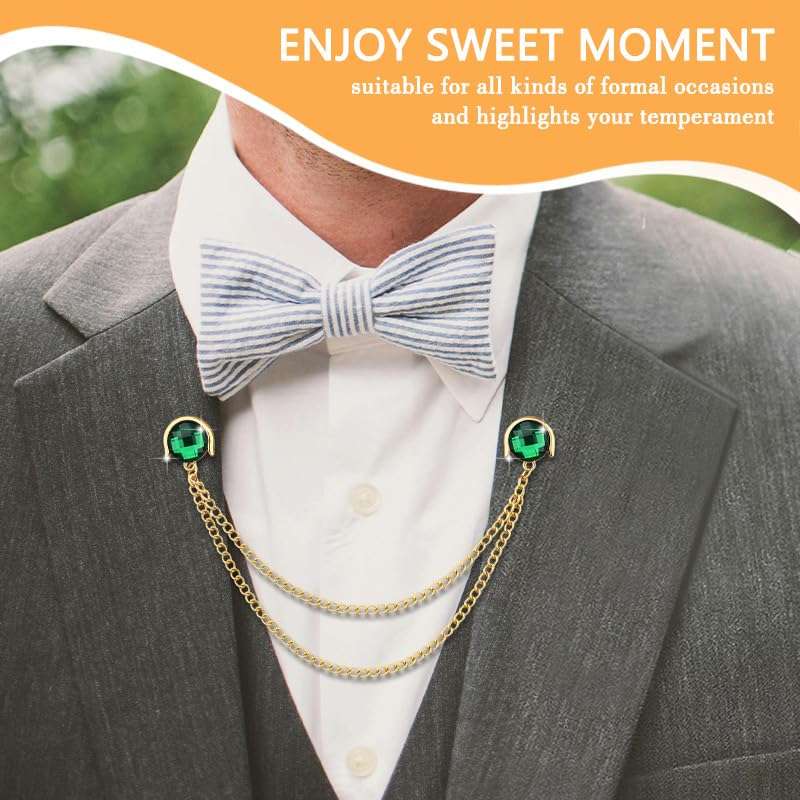 Crystal Rhinestone Brooch Mens Lapel Pins for Shirt Collar Suit Tassel Collar Chains for Shirts Badge Suit Accessories Men Brooch - color: Green