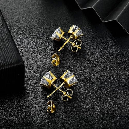 MDFUN 6 Pairs Stud Earrings Sets 3-8MM 18K Gold Plated Round 5A+ Cubic Zirconia Earrings Hypoallergenic CZ 6 Prong Ears Jewelry for Women - color: 6MM-Yellow Gold