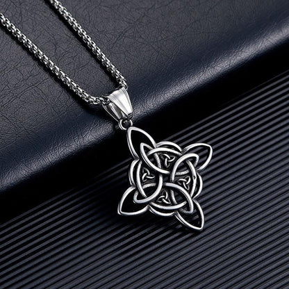 MALOYANVE Celtic Witch Knot Necklace for Men Women Stainless Steel Triquetra Trinity Pendant Irish Celtic Knot Amulet Good Luck Protection Jewelry - color: Silver