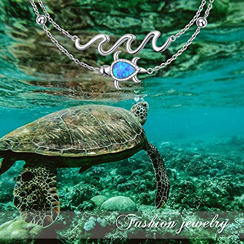 Flyow Anklet for Women S925 Sterling Silver Adjustable Foot Beaded Heart Charm Ankle Bracelet Anklets Jewelry - style: opal turtle