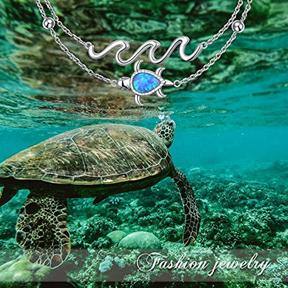 Flyow Anklet for Women S925 Sterling Silver Adjustable Foot Beaded Heart Charm Ankle Bracelet Anklets Jewelry - style: opal turtle