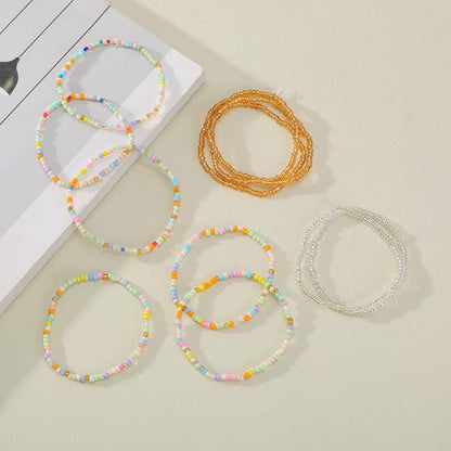 8-20Pcs Colorful Bohemia Seed Beaded Bracelets Handmade Adjustable Stackable Rainbow Beads Stretch Bracelets Anklet Multilayer Vacation Elastic Bangle for Women Summer Beach Boho Jewelry Gift - style: 11pcsA