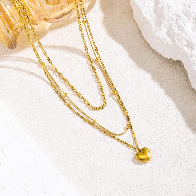 Gmai Layered Necklaces for Women Gold Plated 3/4/5 Piece Adjustable Stackable Necklace Set with Pearl Cross Coin Pendant Dainty Gold Silver Choker Chain Jewelry Gift for Her - style: Heart Necklace