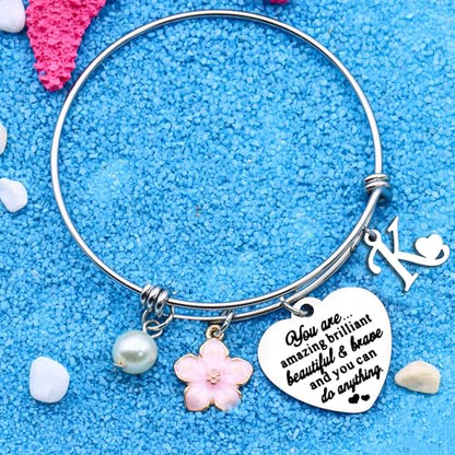 Aeora Inspirtional Bracelet Gift,Funny 26 Letter Initial A-Z Silver Heart Dangle Bangle For Women Lady Daughter Mom Sisters Friends Colleague Birthday Christmas Reminder Jewelry - color: K