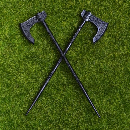 2PCS Retro Viking Axe Hair Sticks – Black Metal Hairpins for Women, Gothic Hair Accessories for Thick Hair, Halloween & Renaissance Festival (ZRTL21) - color: ZRTL21