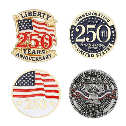 4Pack USA 250th Anniversary Pins, 250th Merchandise - Alloy Metal Enamel Patriotic Lapel Pin for July 4th, Independence Day, Semiquincentennial Commemorative Badges for Men Women, Hats, Bags, Gifts