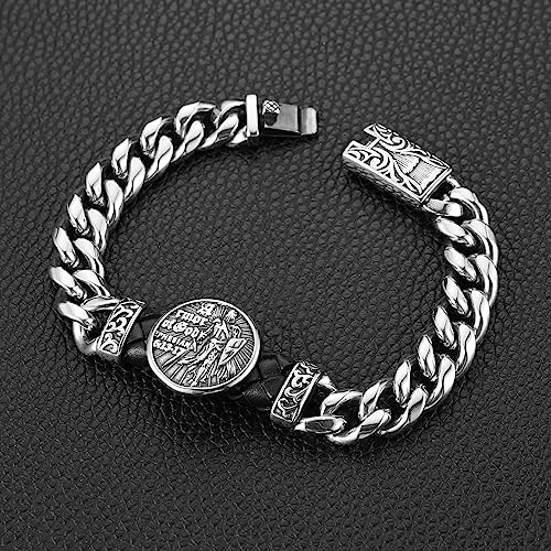 HZMAN 8.5Inch Cuban Link Bracelet for Men Silver Stainless Steel Heavy Biker Link Bracelet - color: Knight Templar