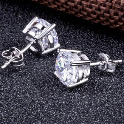 Sparkling 925 Sterling Silver Round Cut 5A+ Cubic Zirconia CZ Stud Earrings Hypoallergenic Earrings for Women/Men 4MM-8MM - color: A: Silver, size: 6mm