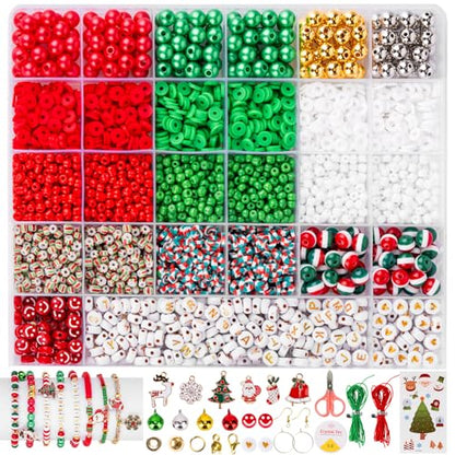 Goldwise Christmas Friendship Bracelet Kit, Xmas Beads and Letter Beads (A-Z) for Jewelry Making, Varieties of Charms for Bracelets，DIY Christmas Crafts for Gifts - color: Christmas