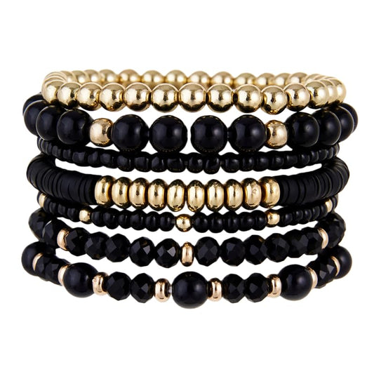 LOTSOF Boho Multilayer Beaded Bracelets Set for Women - Vintage Gold & Brown Stackable Stretch Bracelets, Bohemian Handmade Jewelry for Daily Style & Gifting - color: Black