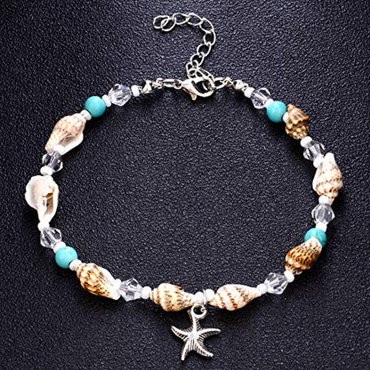 Softones Blue Starfish Turtle Anklet Multilayer Charm Beads Sea Handmade Boho Anklet Foot Jewelry for Women - style: I:Star2